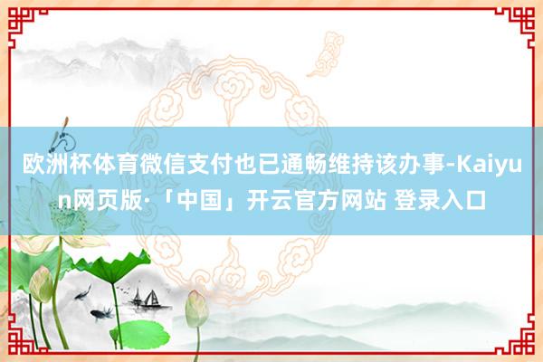 欧洲杯体育微信支付也已通畅维持该办事-Kaiyun网页版·「中国」开云官方网站 登录入口